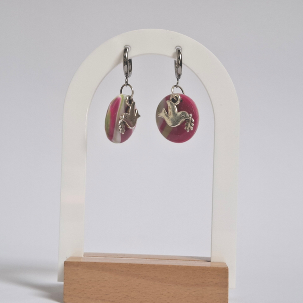 Hanger - Roze/Groen/Wit met zilver duifje