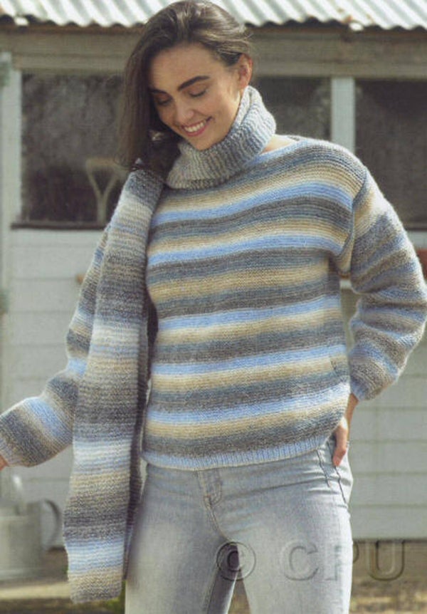 JB758 DK Ladies Jumper & Scarf Pattern