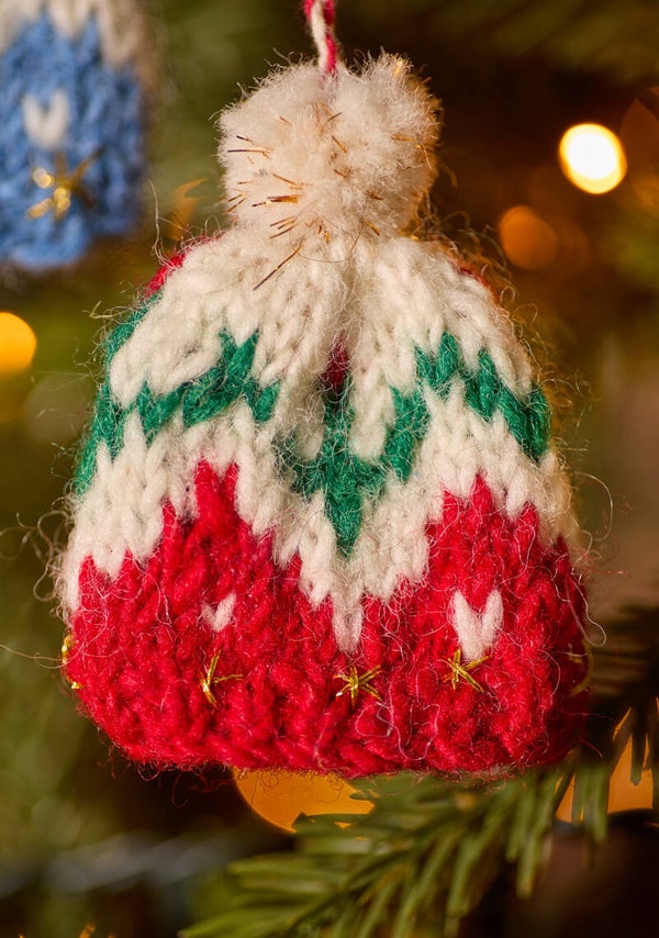 Red/Cream Hanging Bobble Hat Christmas Decoration