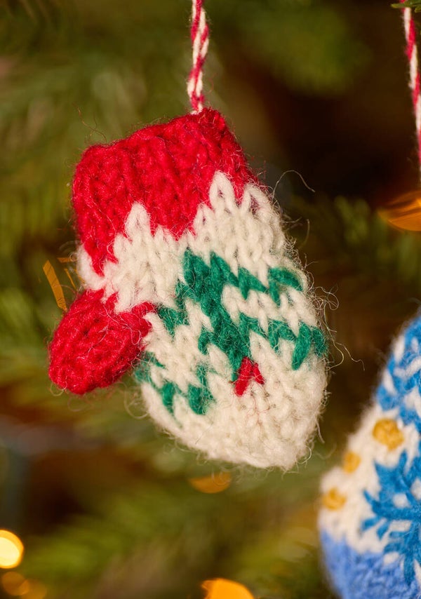 Red/Cream Hanging Mitten Christmas Decoration