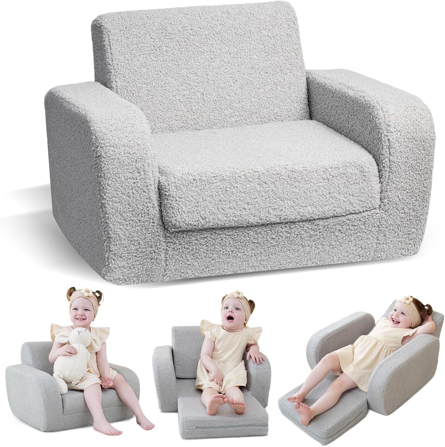 3 in 1 Kids Sofa, Foldable Kids Chair, Gifts for 1 2 3 Year Old