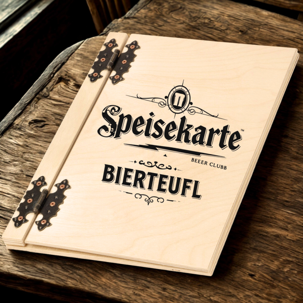 Handgefertigte Speisekarte aus Holz – A4 Format