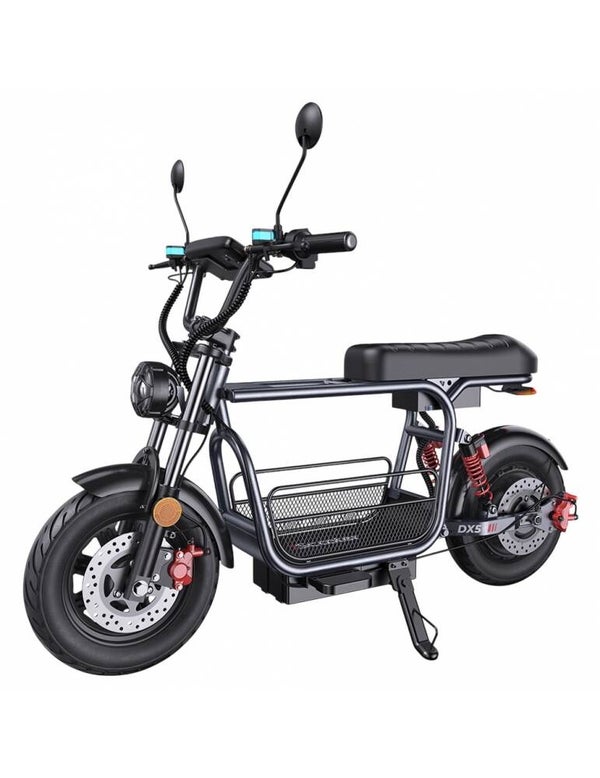 iScooter DX5 Scooter elettrico con cestino anteriore, motore 1500W, batteria 48V 15.6Ah, pneumatici 15 pollici, autonomia 72 km