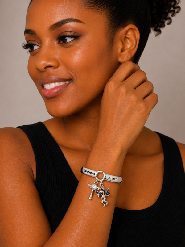 Guardian Angel Charm Bangle Bracelet