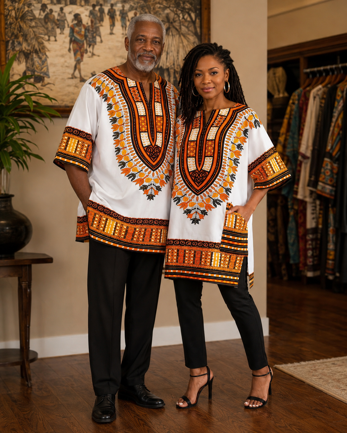 Dashiki Orange Black White