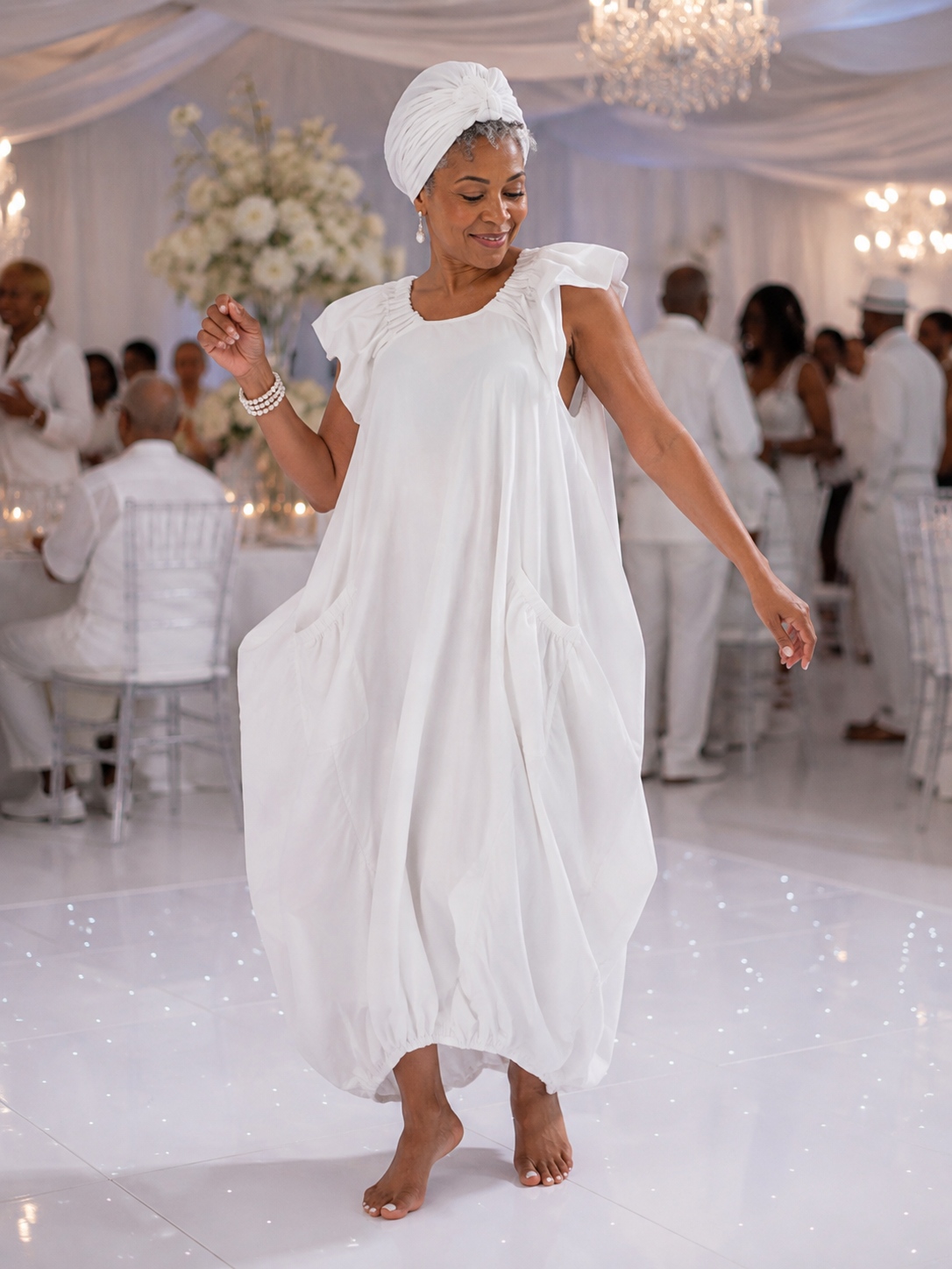 Balloon Dress White w Headwrap