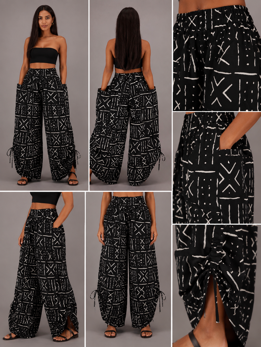 Palazzo Mud Cloth Pants w Headwrap