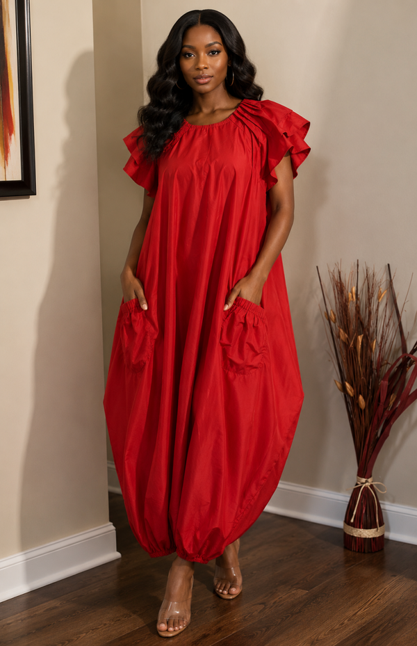 Red Balloon Dress with Headwrap