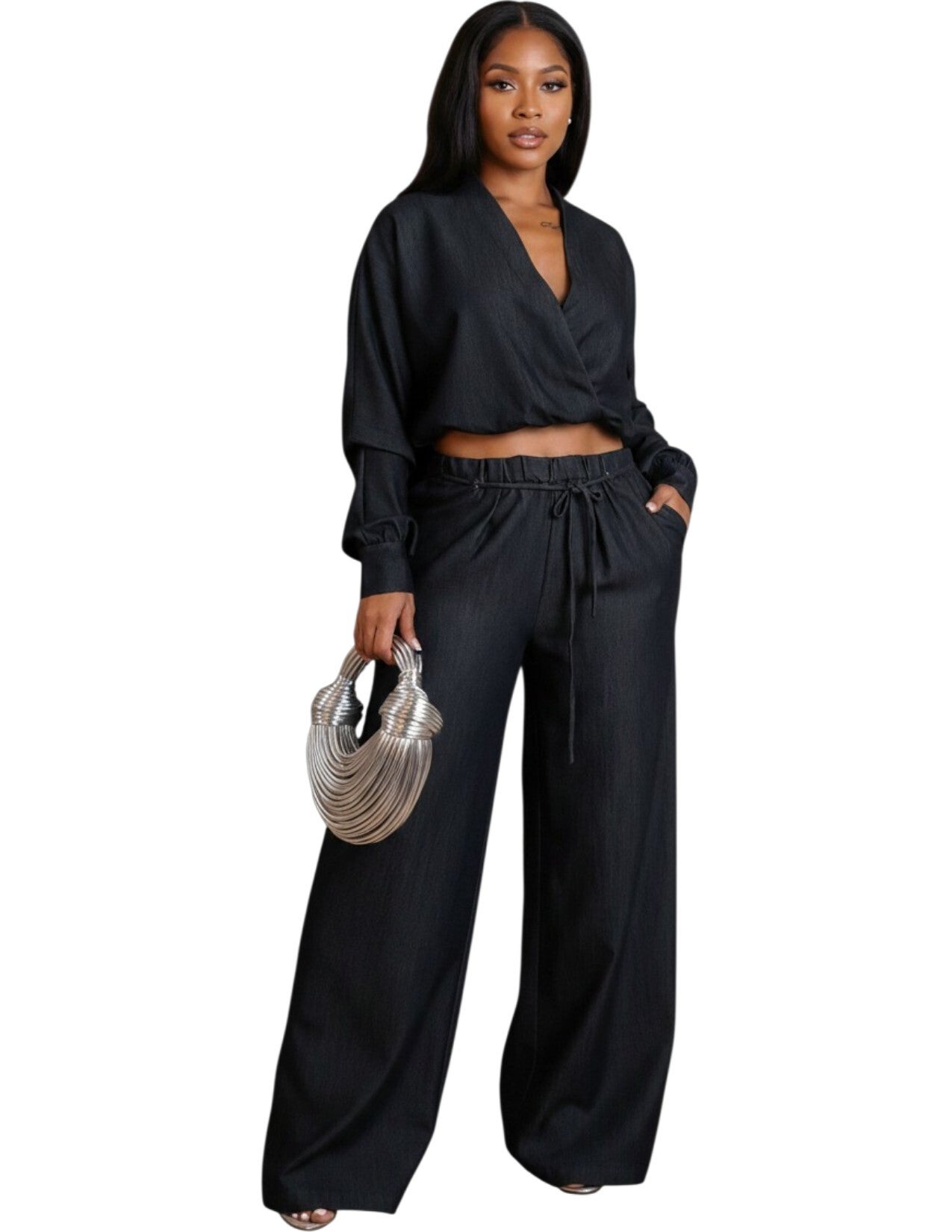 2 piece Black Jean Top and Pants Set