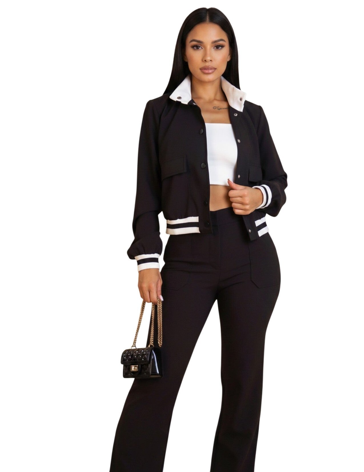 2 piece Black and White Jogger Set