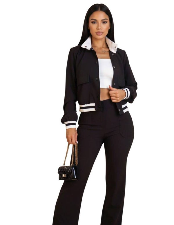 2 piece Black and White Jogger Set