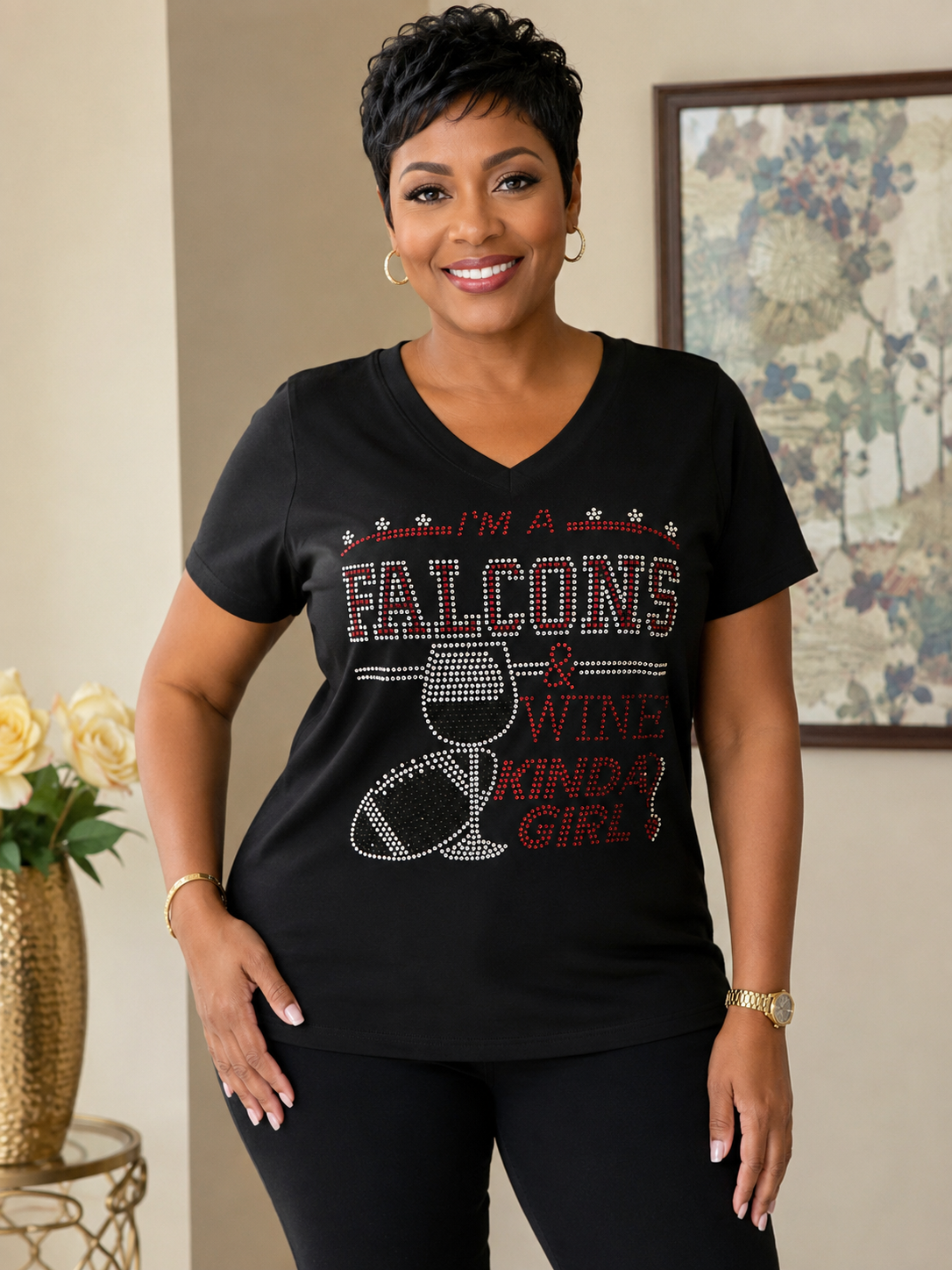 Falcons Rhinestone V-Neck Tee