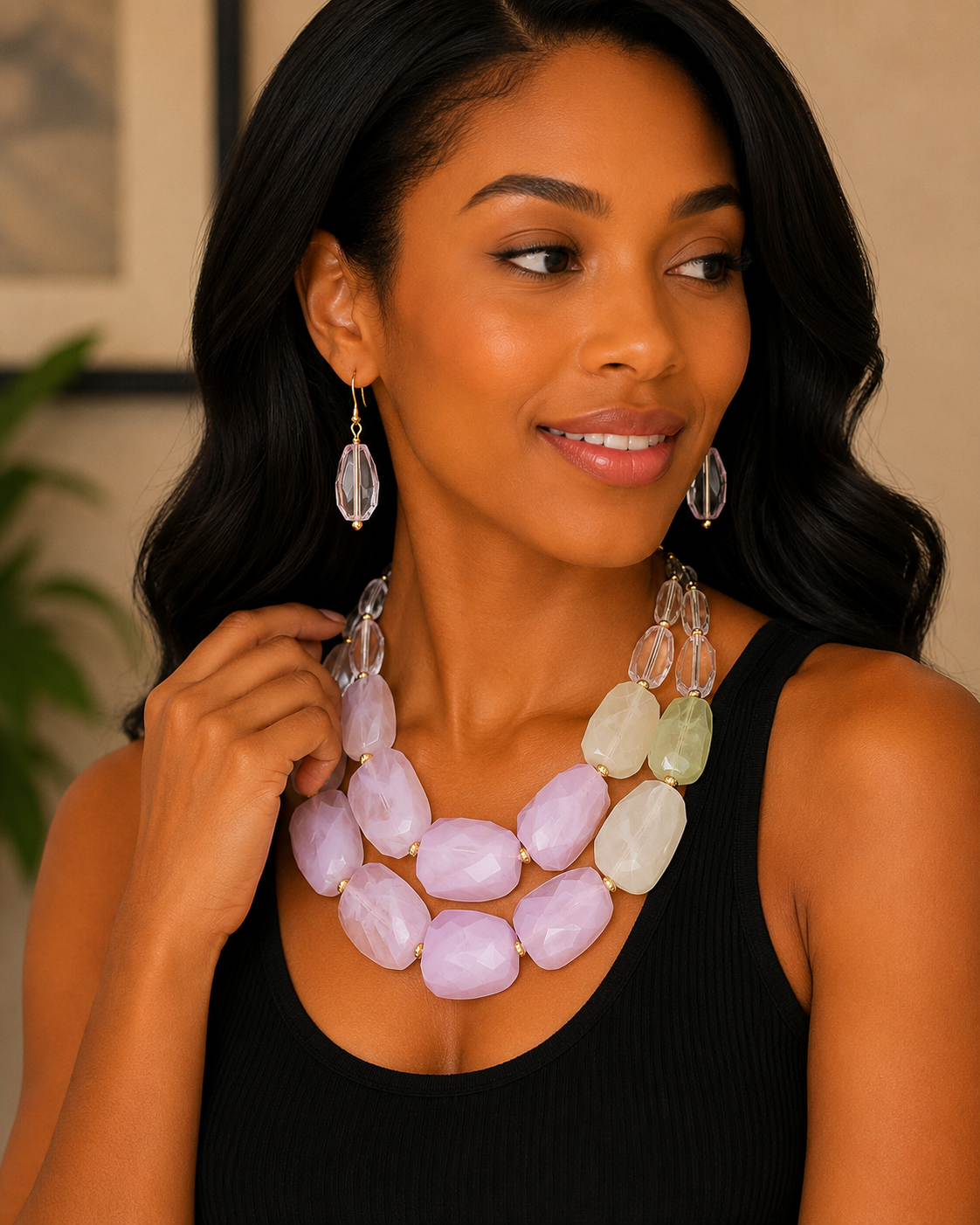 Chunky Double Chain Necklace with Earrings Set