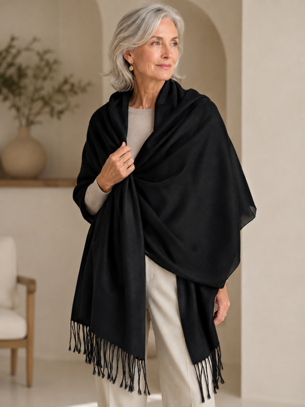 Black Fringe Pashmina Shawl Wrap