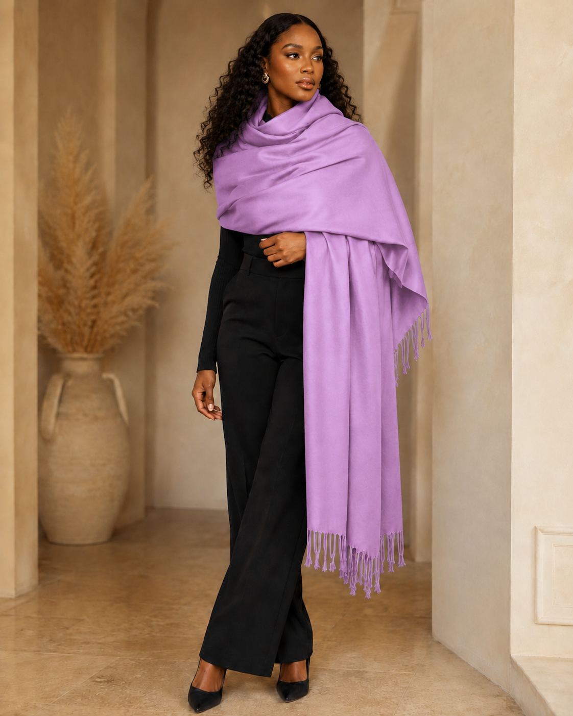 Lilac Fringe Pashmina Fringe Shawl Wrap
