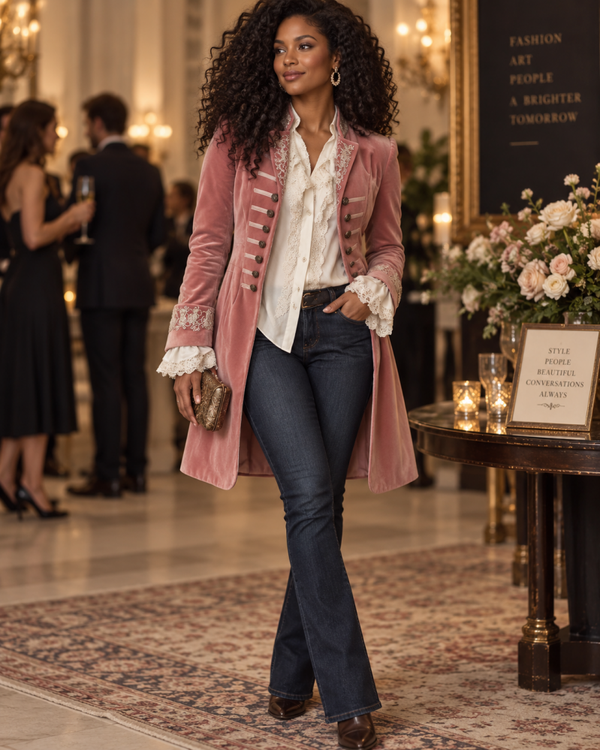 Dusty Rose Velvet Military-Inspired Blazer