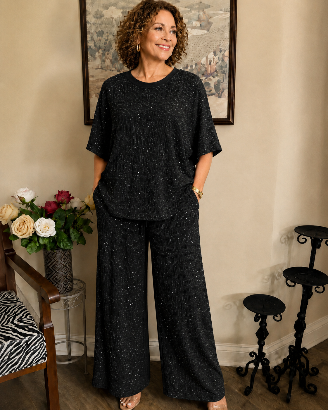 Black Bling Textured Lounge Set