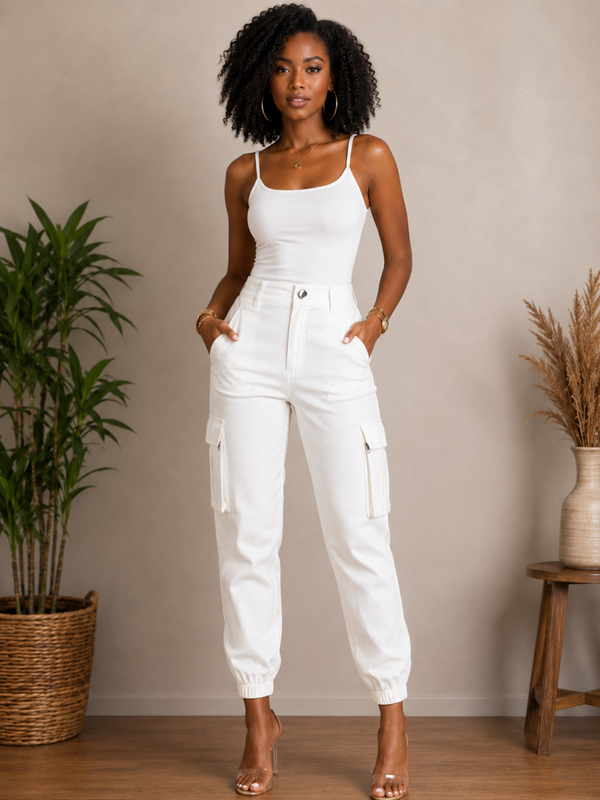 White Cargo Jogger Pants