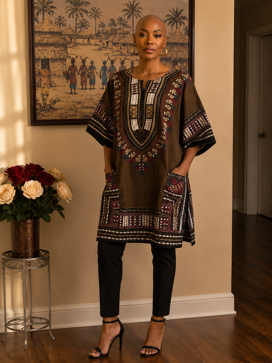 Dashiki Olive Black White - 5688-D