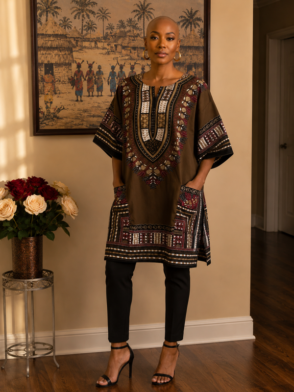 Dashiki Olive Black White - 5688-D