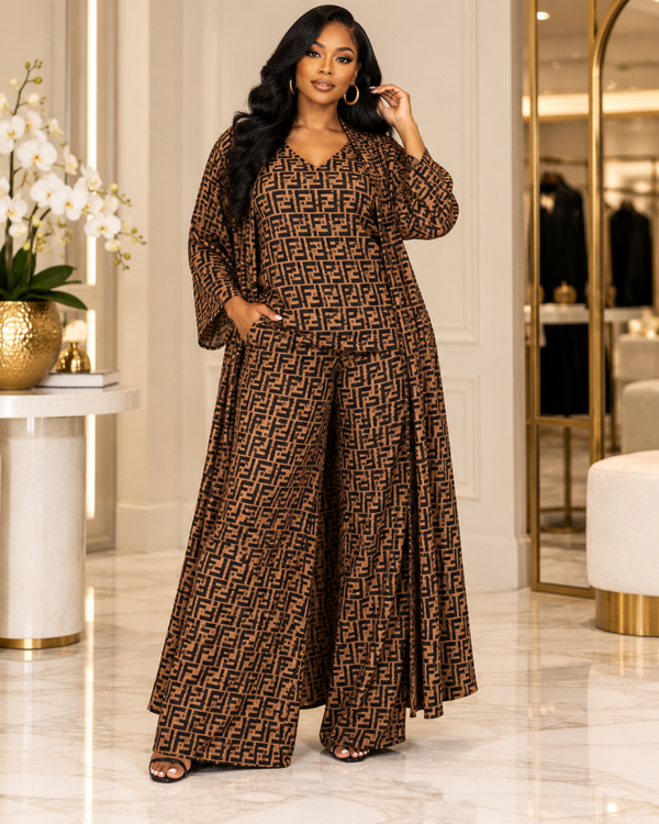 Luxury Minigram 3-Piece Palazzo Pants Set
