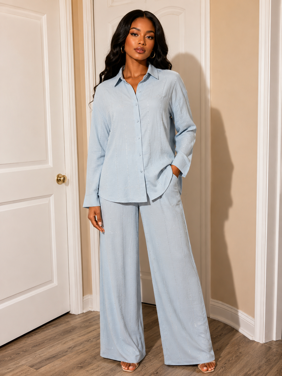 Light Blue Shimmer Pant Set