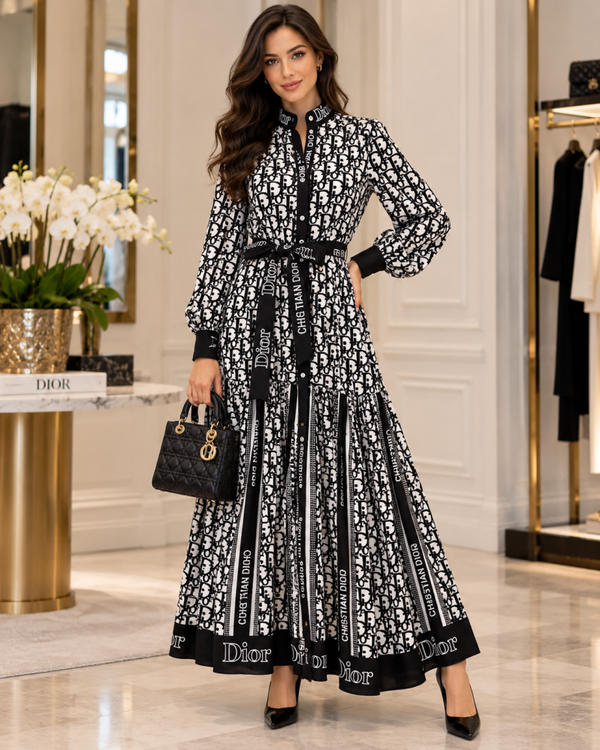 Elegant Black & White Designer-Inspired Maxi Dress