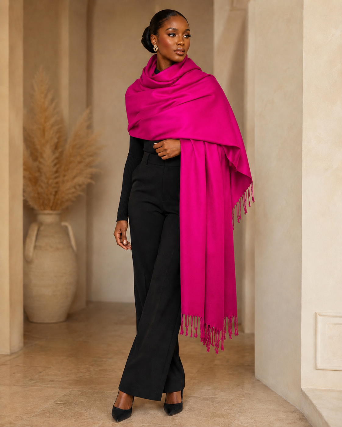 Fuchsia Fringe Pashmina Shawl Wrap