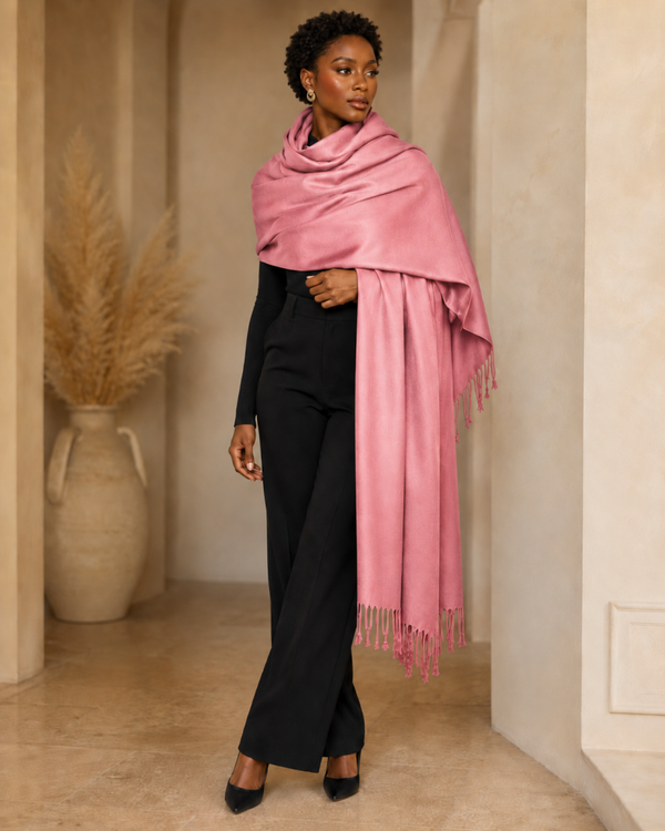 Pink Fringe Pashmina Fringe Shawl Wrap