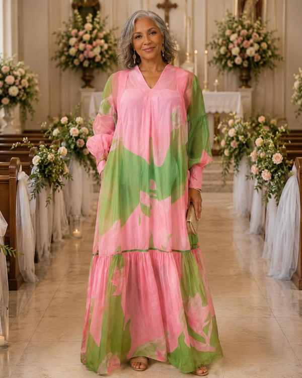 Pink and Green Maxi Dress