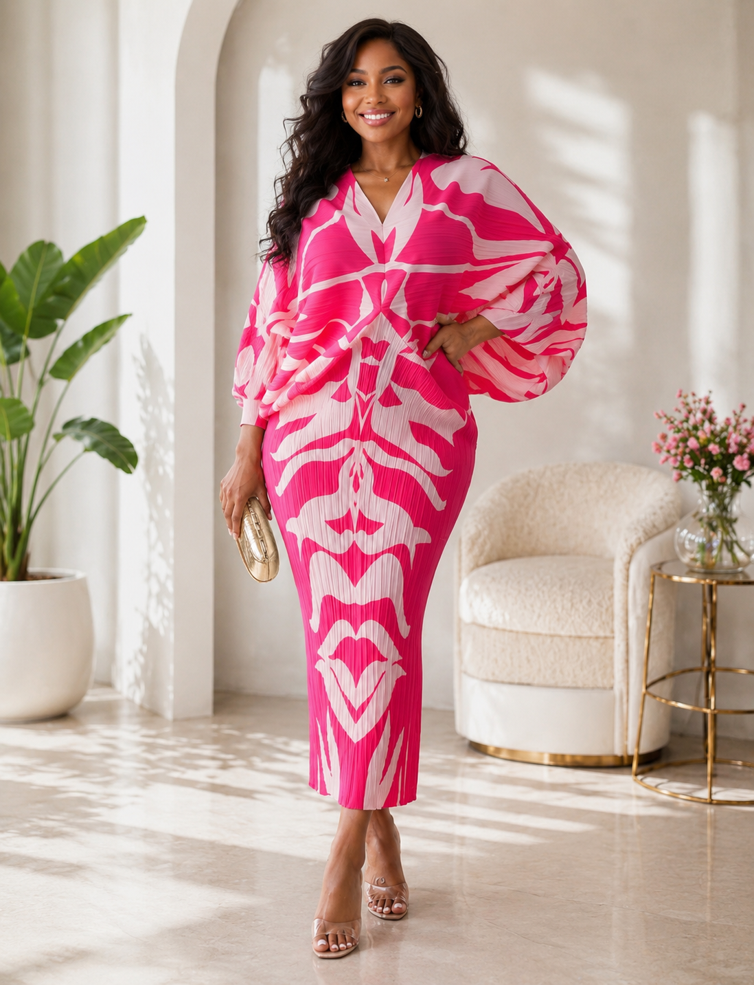 Pink and White Crinkled Dress