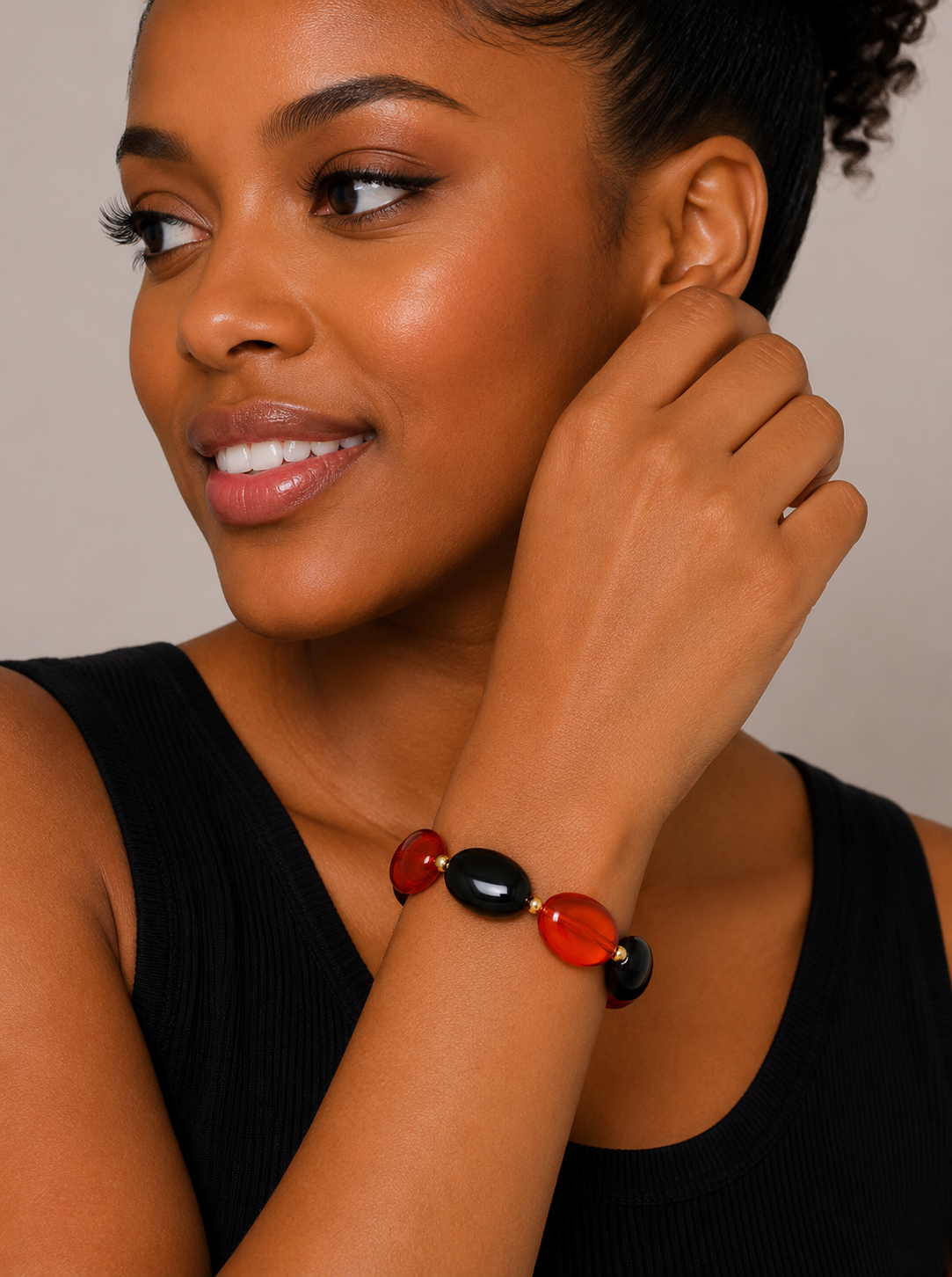Ruby & Onyx Pebble Stretch Bracelet