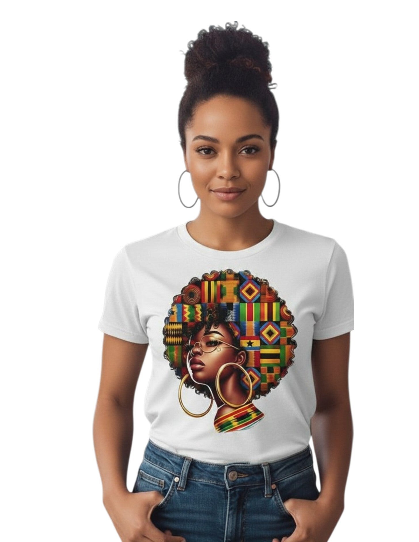 Afro Kente Woman White TShirt