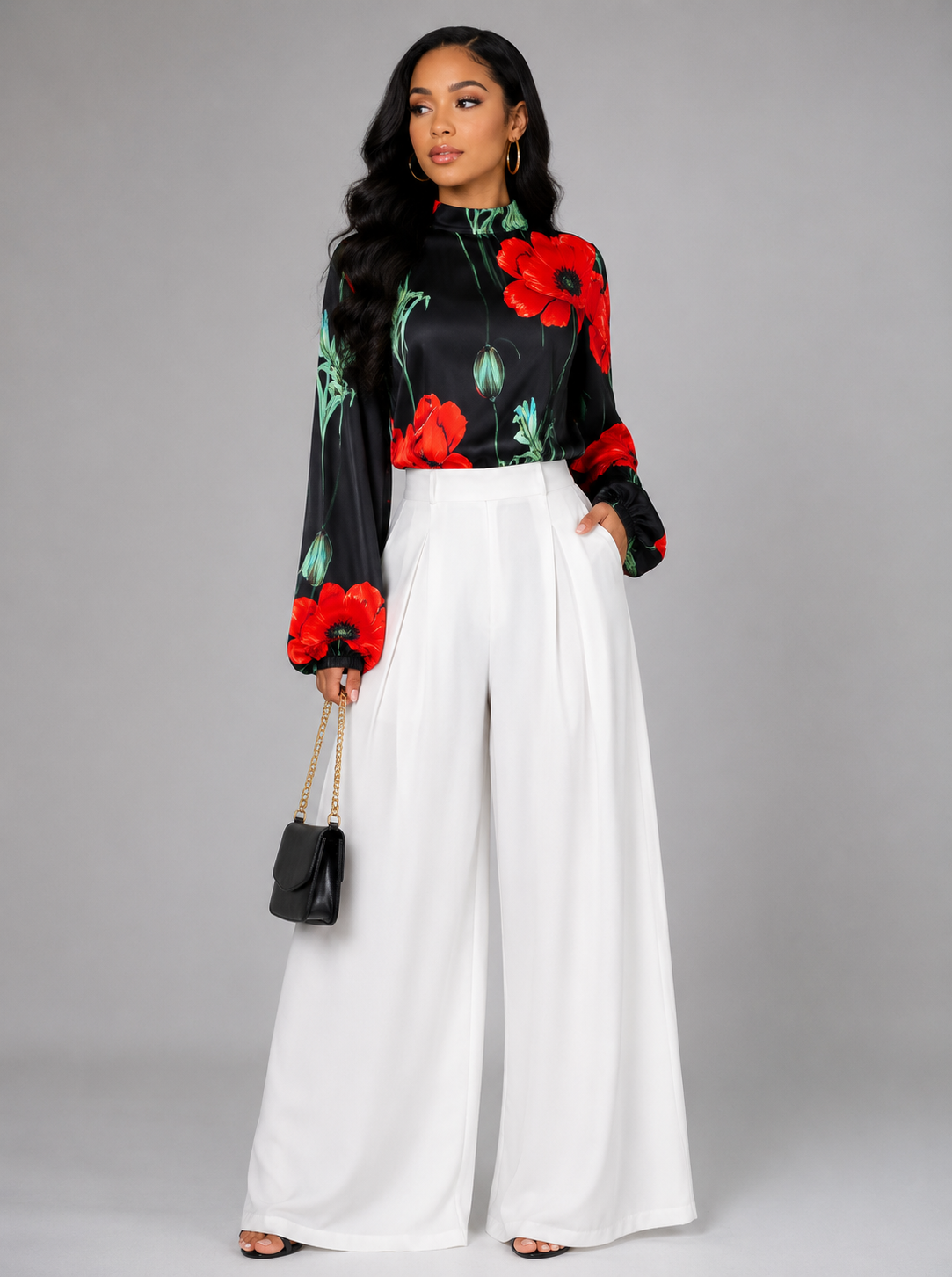 Black and Red Roses Blouse