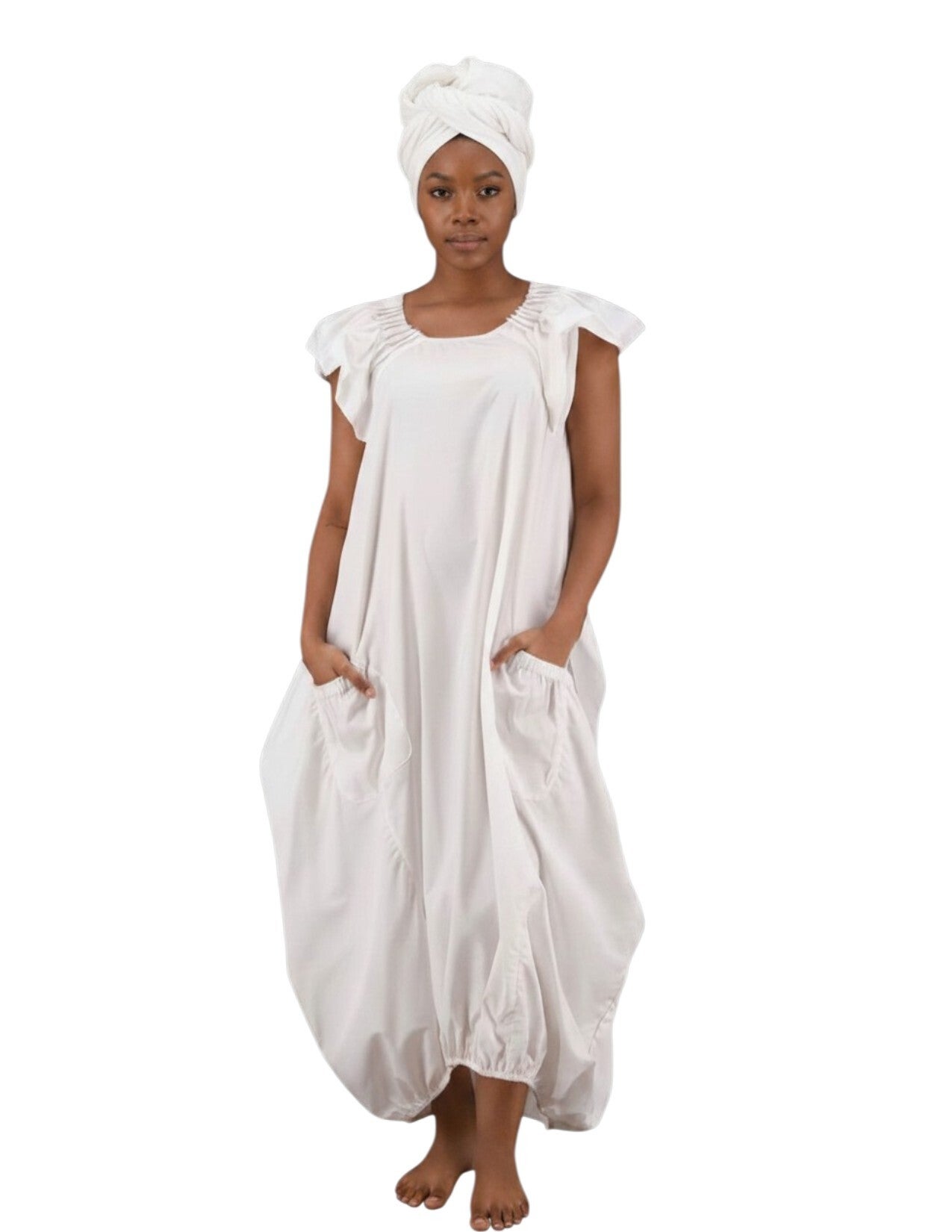 Balloon Dress White w Headwrap