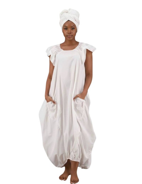 Balloon Dress White w Headwrap