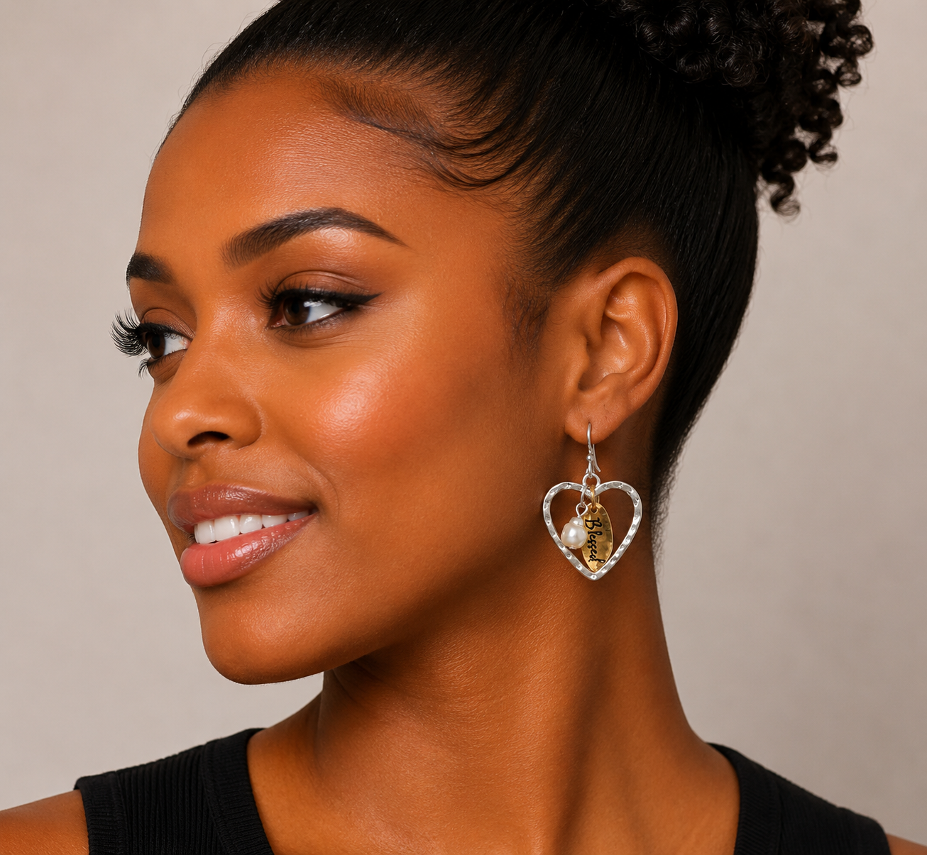 Blessed Heart with Pearl Drop Earrings