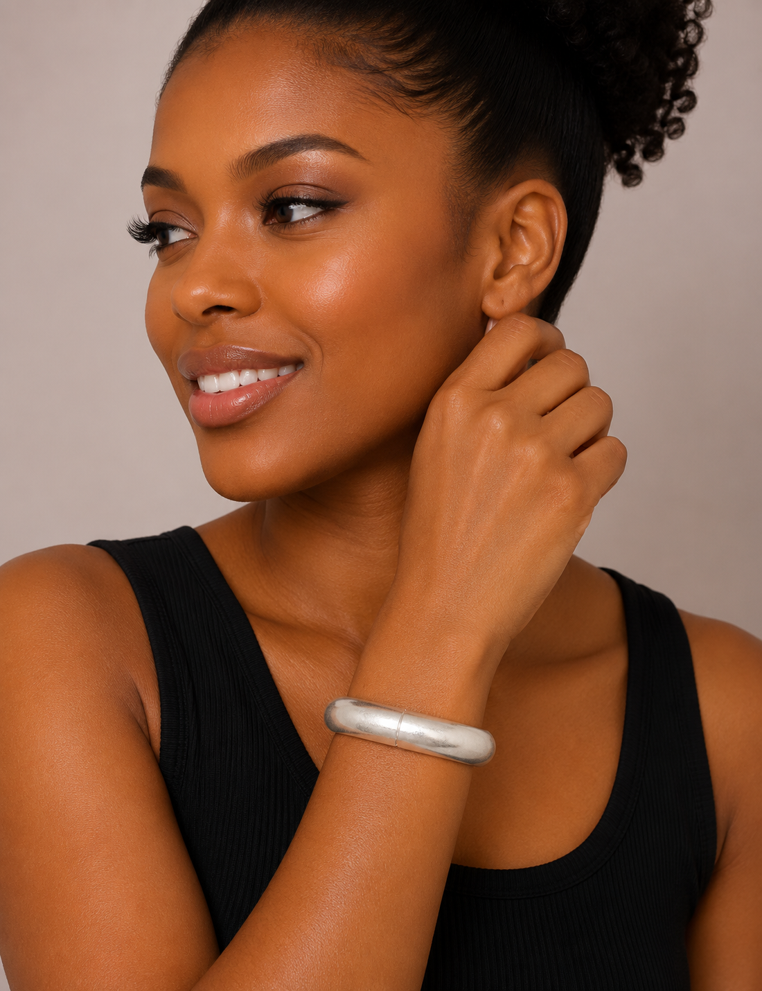 Brush Silver Statement Bangle Bracelet