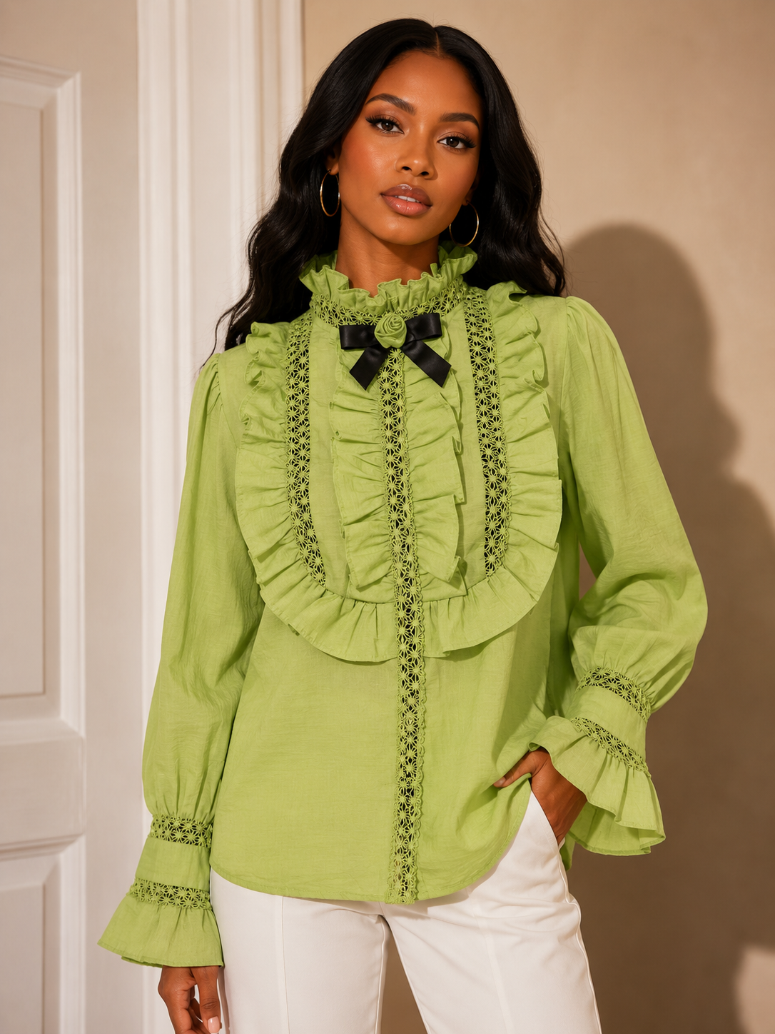 Lime Green Ruffle Lace Blouse