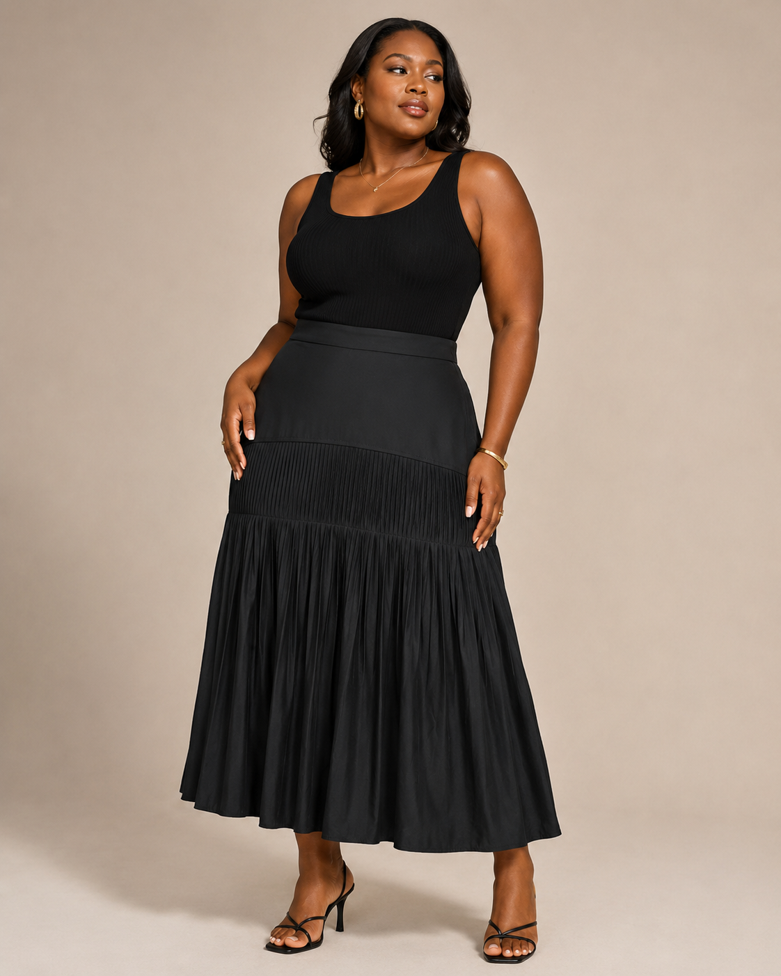 Black Tiered Plus Skirt