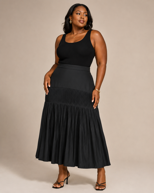 Black Tiered Plus Skirt