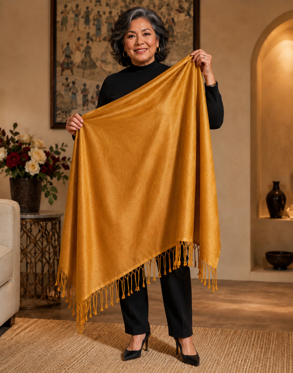 Gold Fringe Pashmina Shawl Wrap