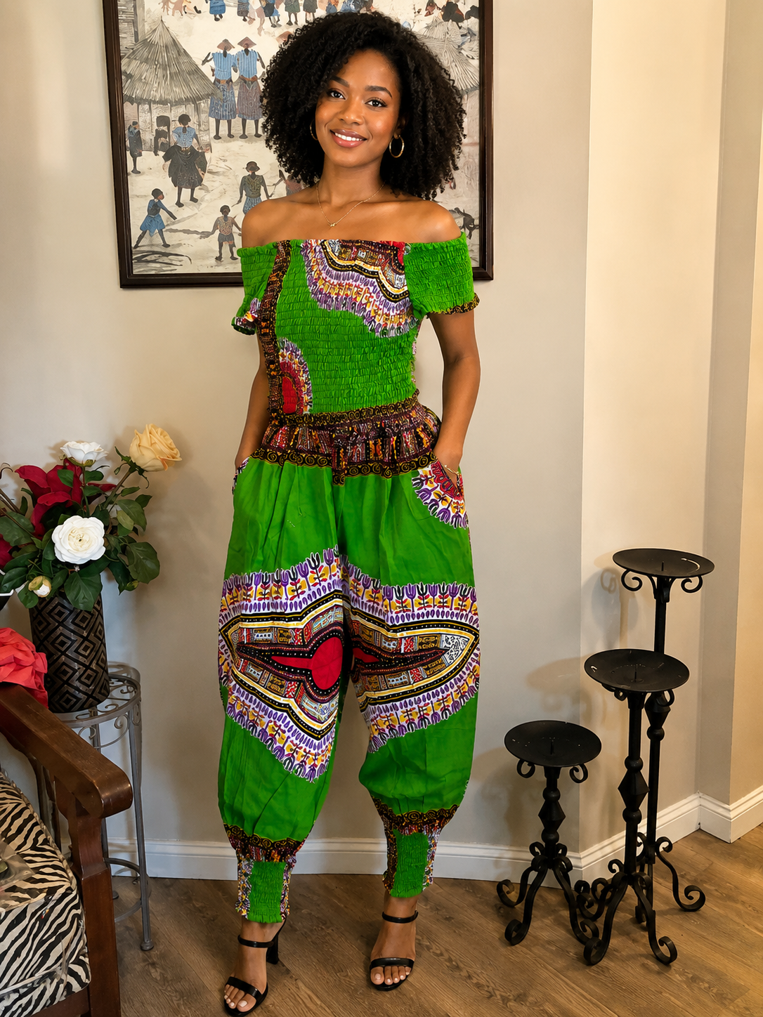 African Jumper with Headwrap - J325 Green