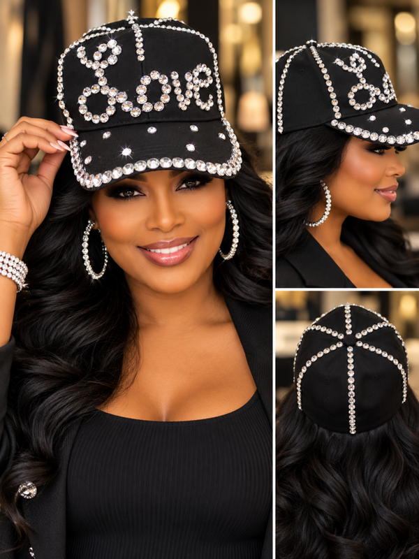 LOVE Rhinestone Bling Baseball Black