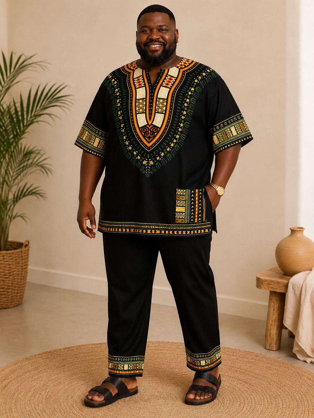 Dashiki 6X Black with Gold and Green