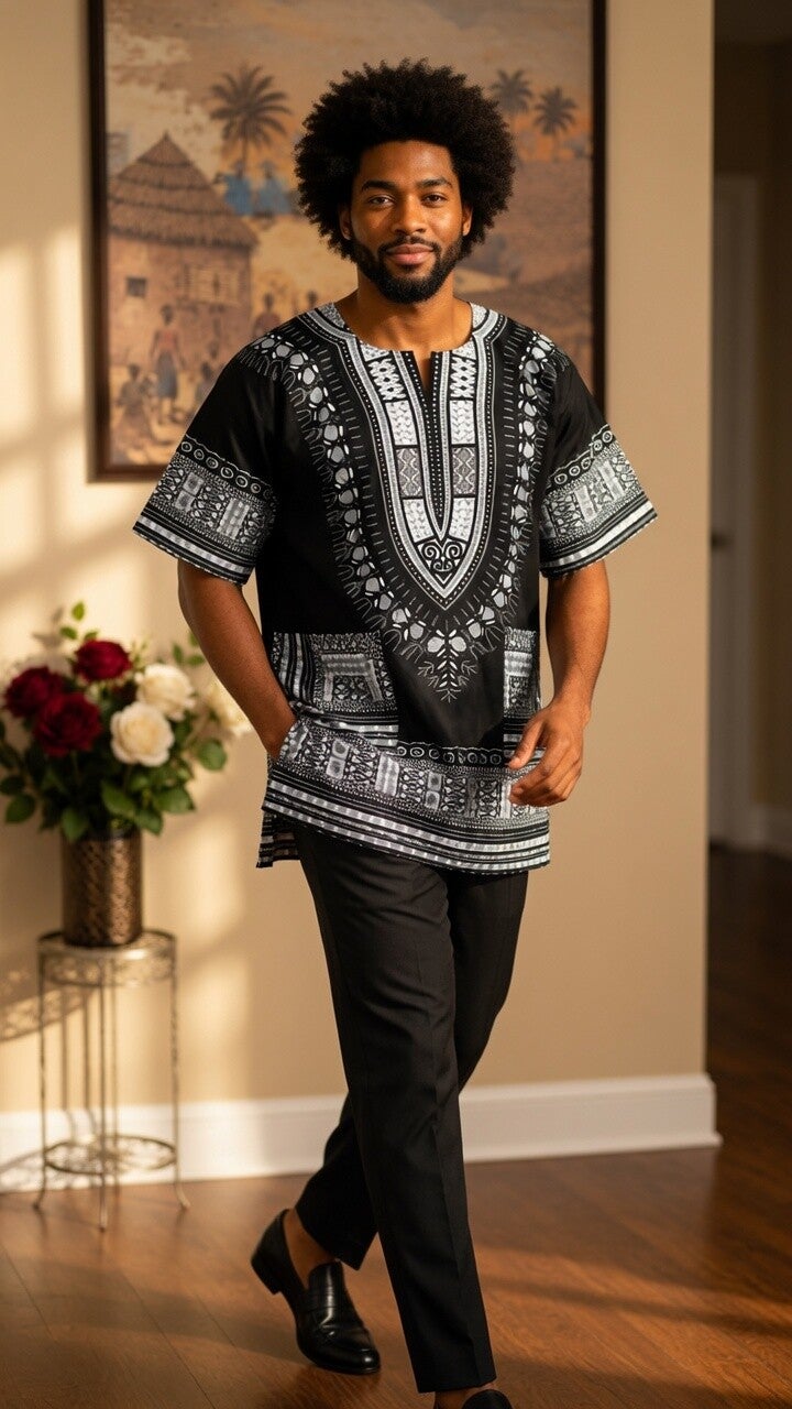Dashiki Top Black Grey White - 568
