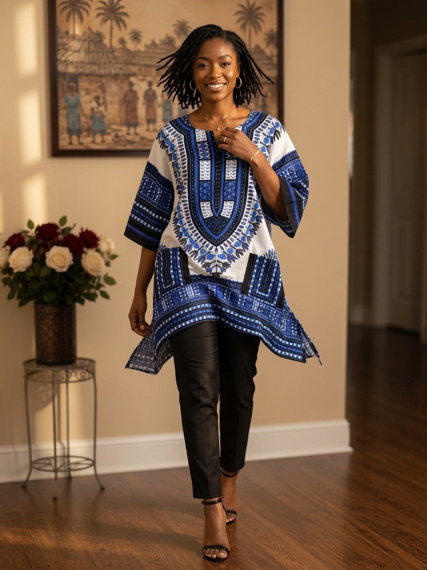 Dashiki Blue Black White