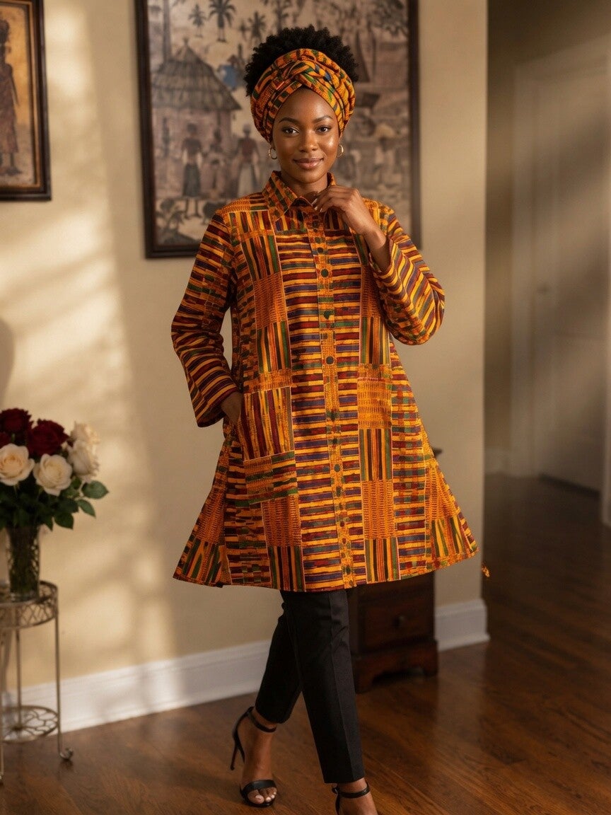 Kente Shirt Dress with Headwrap HL-60