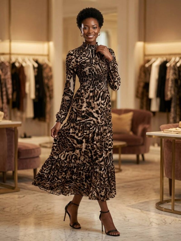 Leopard Maxi Long Sleeve Dress