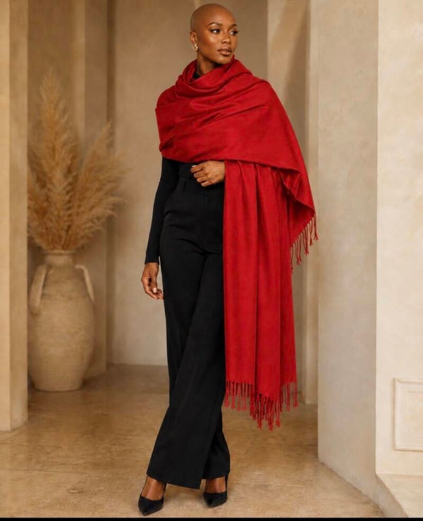 Red Fringe Pashmina Shawl Wrap